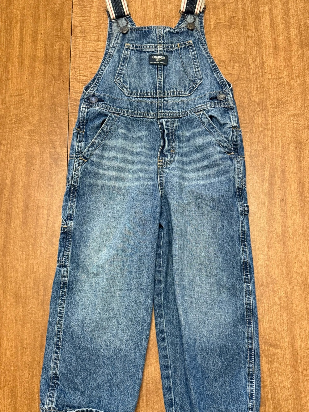 4T Boys OshKosh B'gosh Denim Overalls with Striped Straps